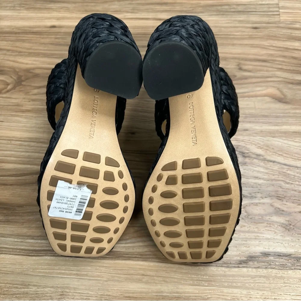 Bottega Veneta Woven Straw 120mm Platform Sandals Black Women's EU 40 / US 10